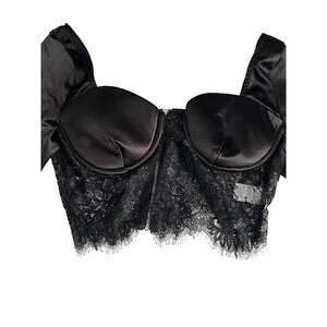 Fashion Nova Crop Top Large Black Lace Satin Fairy Witchy Goth Dark Feminine